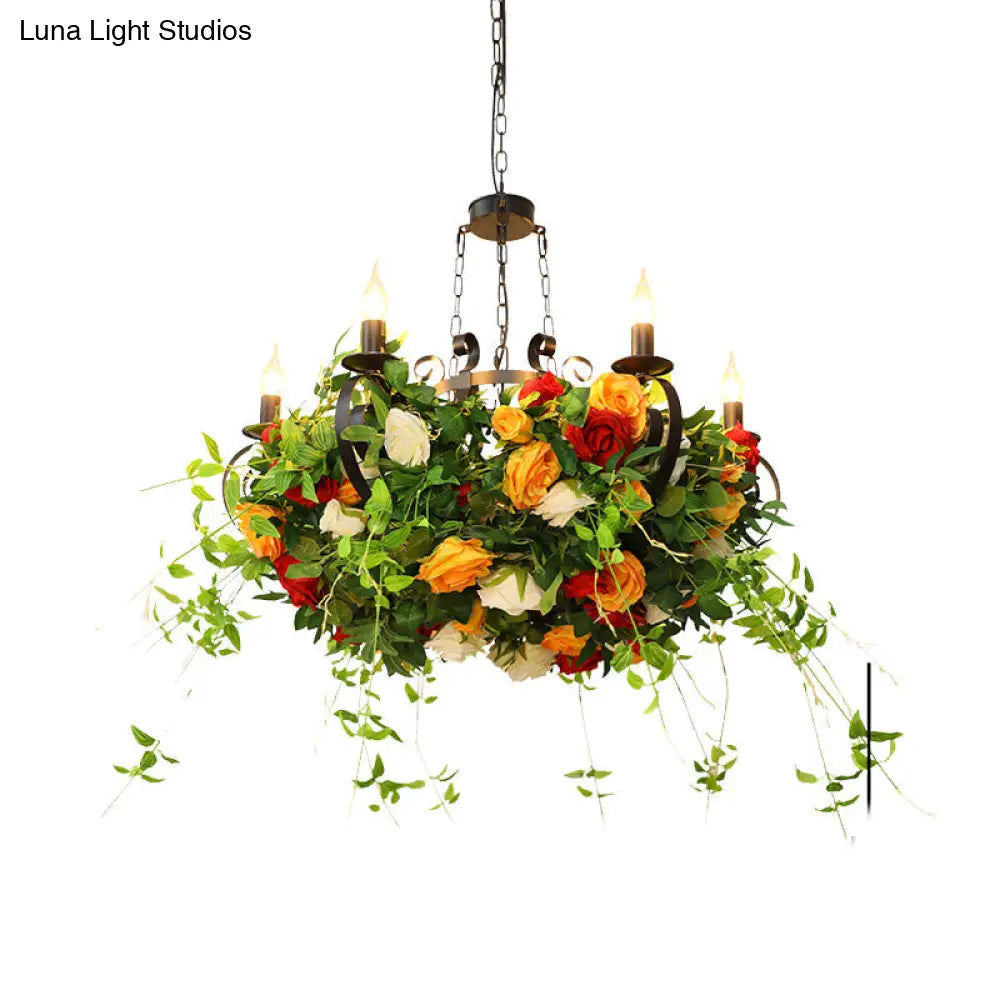 Industrial Metal Black Chandelier Lamp With 6 Led Lights - Stylish Hanging Ceiling Light Plant Décor