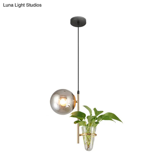 Industrial Metal Black/Gold Drop Lamp Orb Led Pendant With Milk White/Smoke Grey Glass Shade