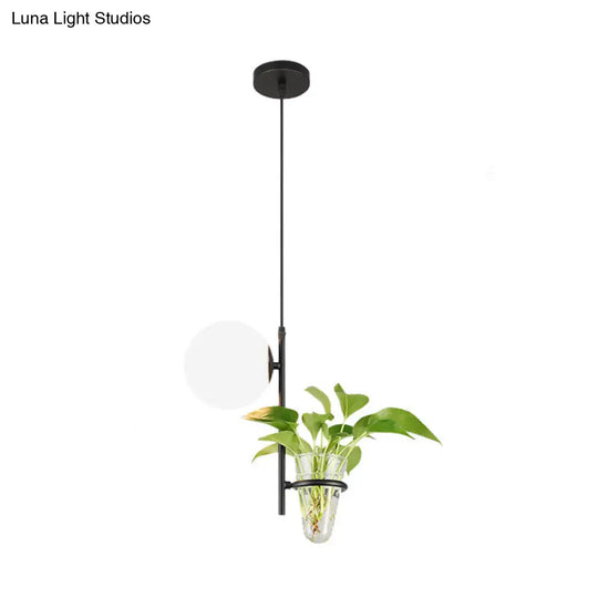 Metal Black/Gold Drop Lamp Orb - Industrial Led Pendant With Glass Shade (Milk White/Smoke Grey)