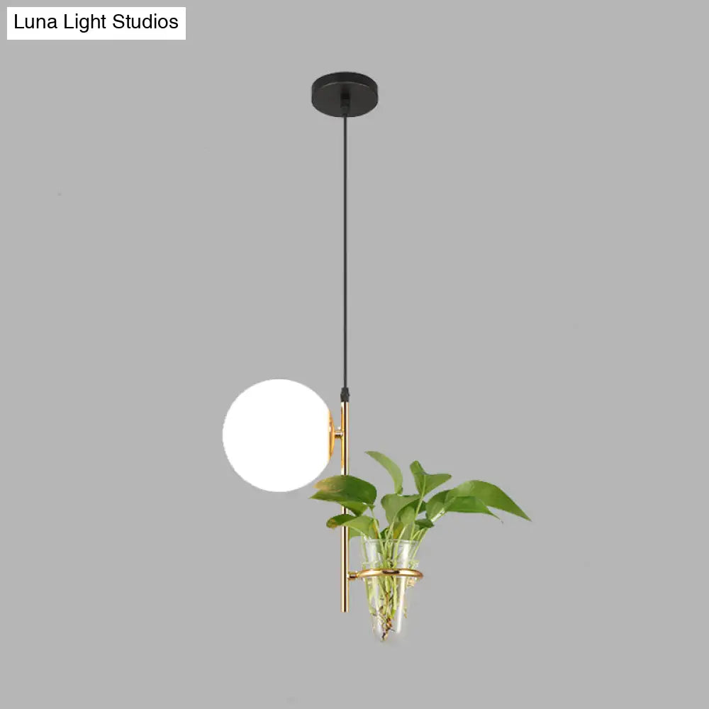 Industrial Metal Black/Gold Drop Lamp Orb Led Pendant With Milk White/Smoke Grey Glass Shade