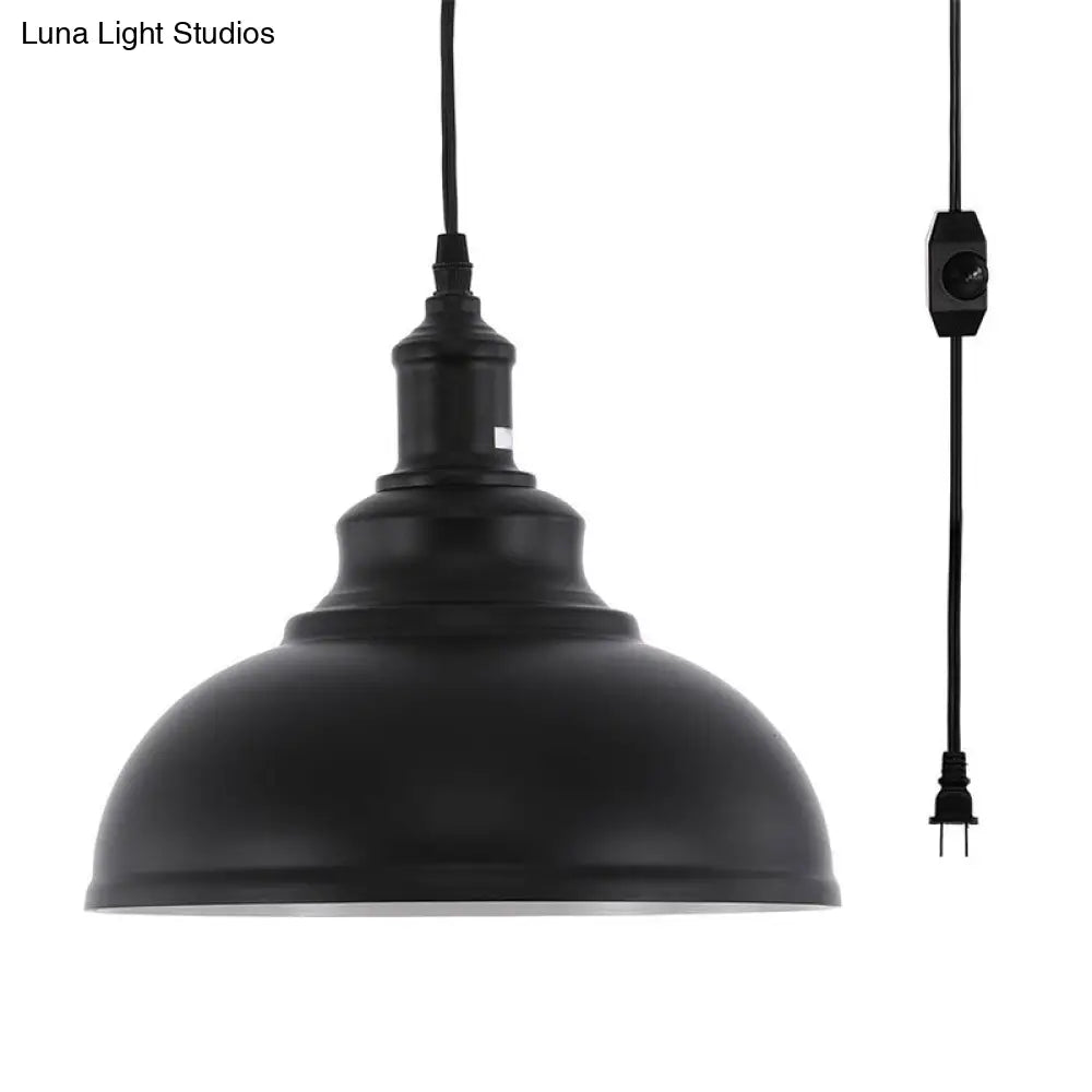 Industrial Metal Black Hanging Light Fixture Bowl Pendant Lamp Ceiling With Plug-In Cord