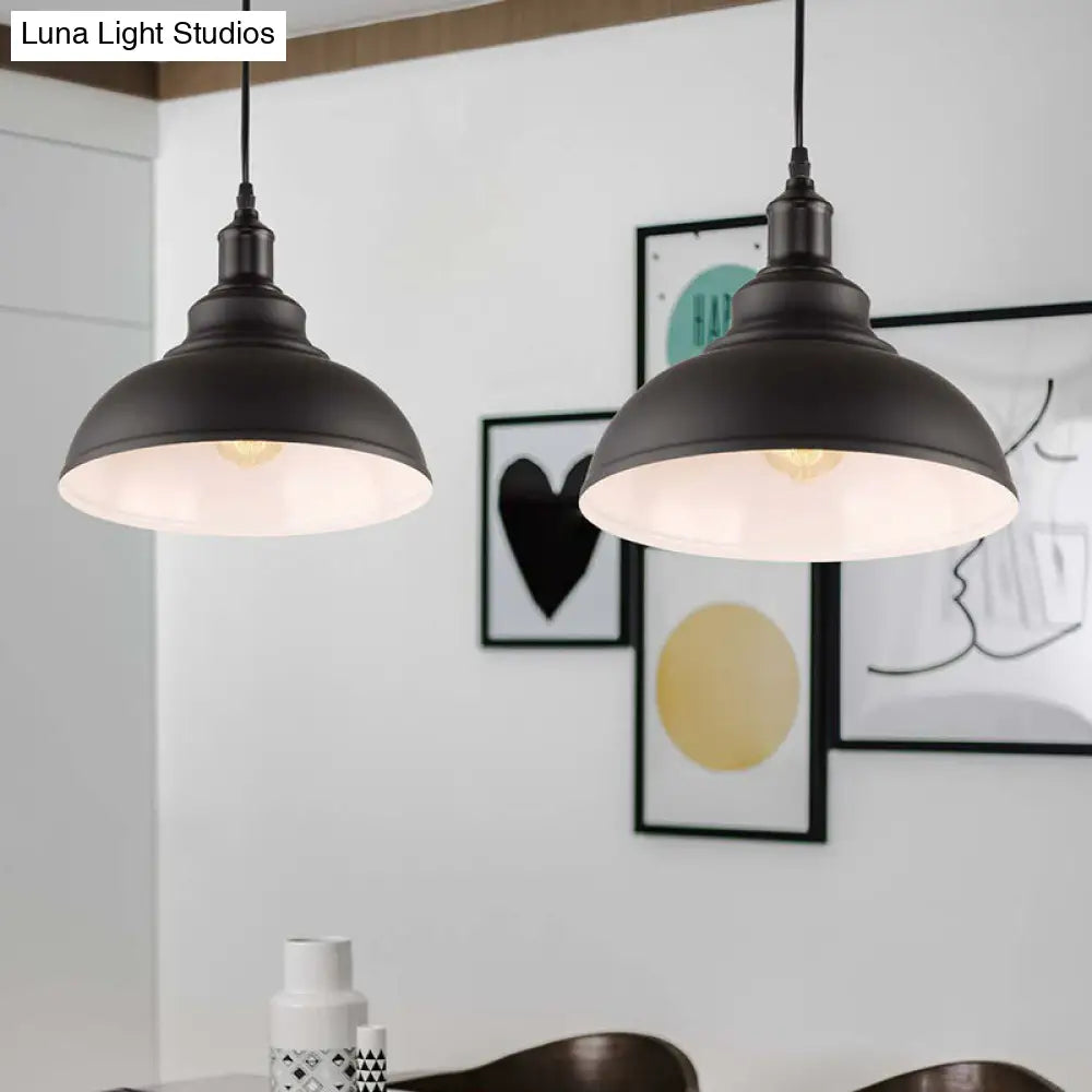 Industrial Metal Black Hanging Light Fixture Bowl Pendant Lamp Ceiling With Plug-In Cord