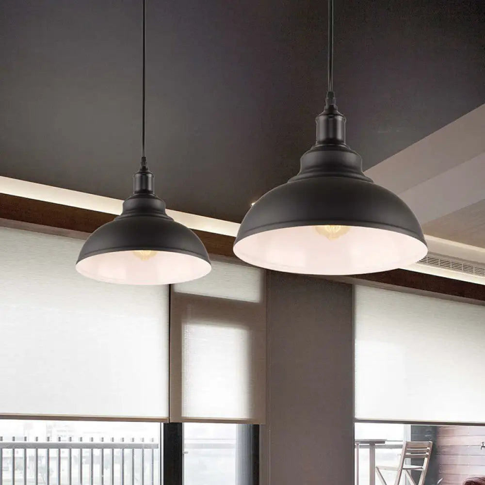 Industrial Metal Black Hanging Light Fixture Bowl Pendant Lamp Ceiling With Plug-In Cord