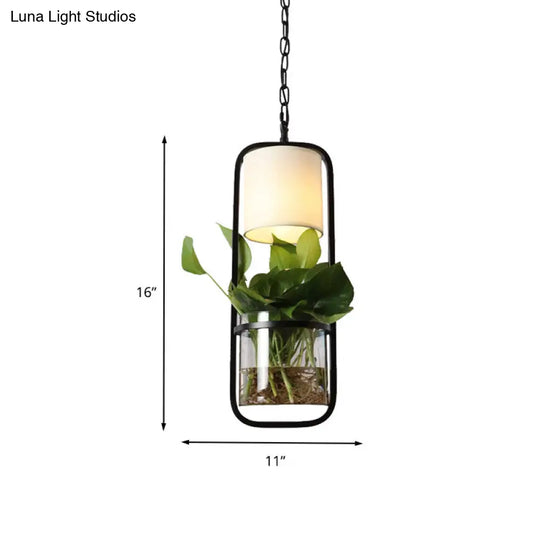 Industrial Metal Black Pendant Lamp - 1 Head Led Down Lighting For Restaurants