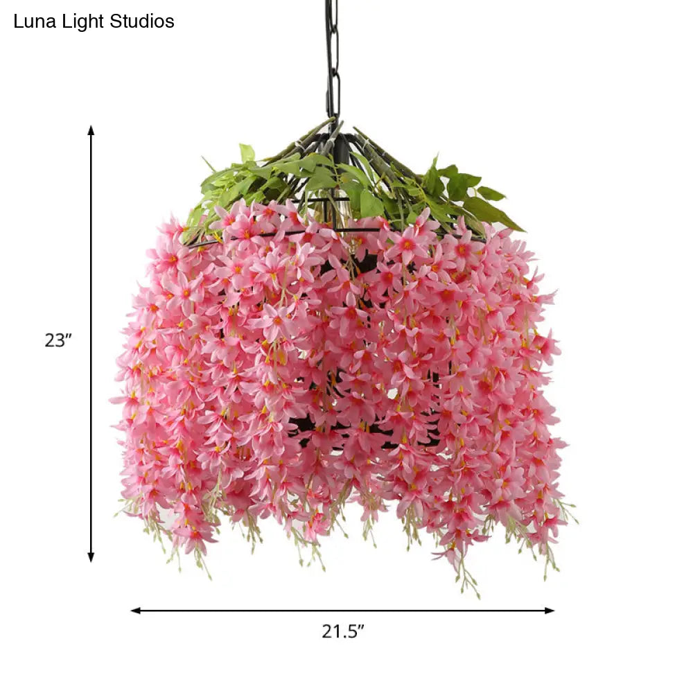 Industrial Metal Blossom Ceiling Pendant With Pink Led Light For Restaurants