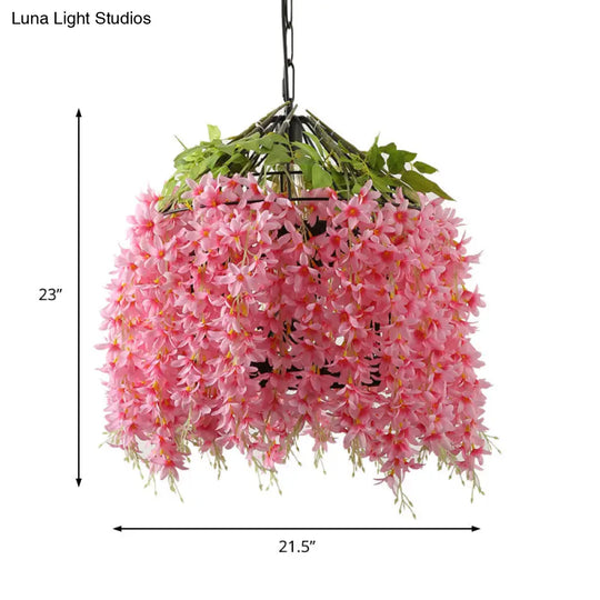 Industrial Metal Blossom Ceiling Pendant With Pink Led Light For Restaurants