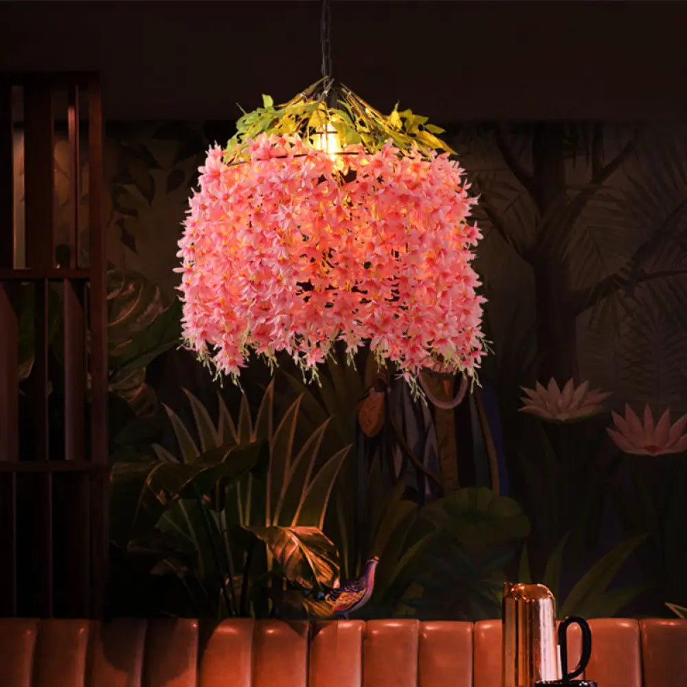 Industrial Metal Blossom Ceiling Pendant With Pink Led Light For Restaurants