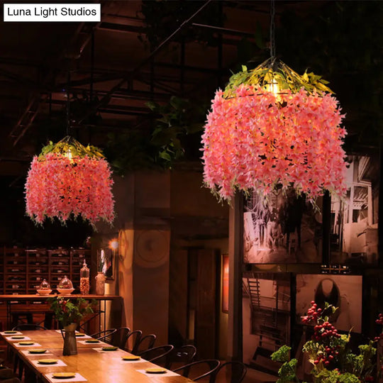 Blossom Led Drop Lamp For Restaurant - Pink Industrial Metal Ceiling Pendant Light