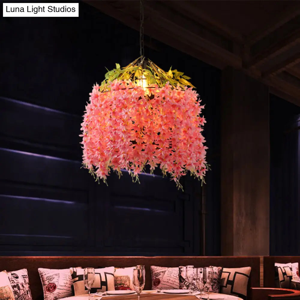 Blossom Led Drop Lamp For Restaurant - Pink Industrial Metal Ceiling Pendant Light