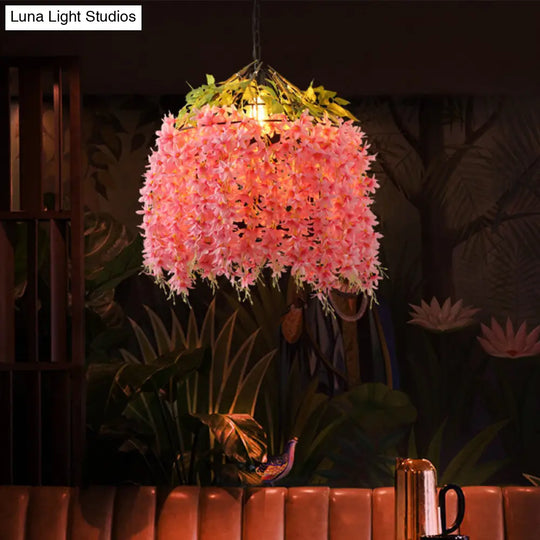 Blossom Led Drop Lamp For Restaurant - Pink Industrial Metal Ceiling Pendant Light
