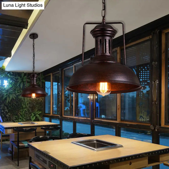 12.5 / 16.5 Factory Style Metal Bowl Ceiling Lamp - 1 Bulb Restaurant Pendant Light In Rust/Bronze