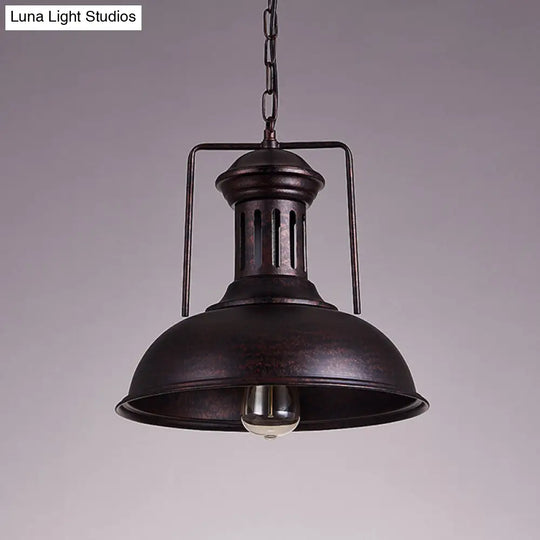 12.5 / 16.5 Factory Style Metal Bowl Ceiling Lamp - 1 Bulb Restaurant Pendant Light In Rust/Bronze