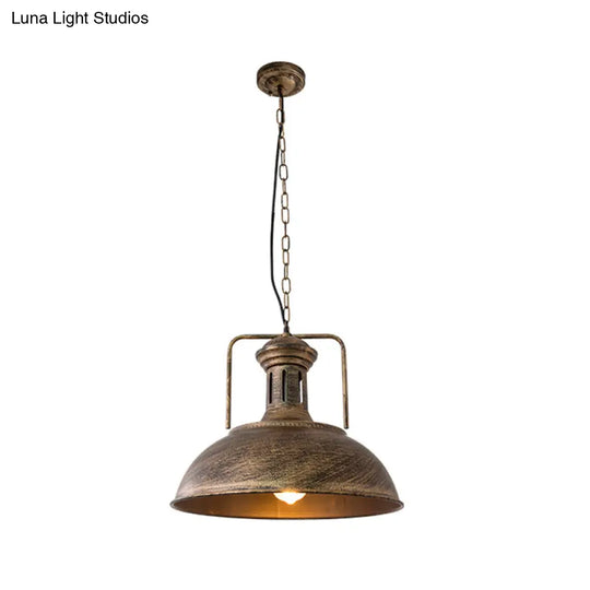 12.5 / 16.5 Factory Style Metal Bowl Ceiling Lamp - 1 Bulb Restaurant Pendant Light In Rust/Bronze