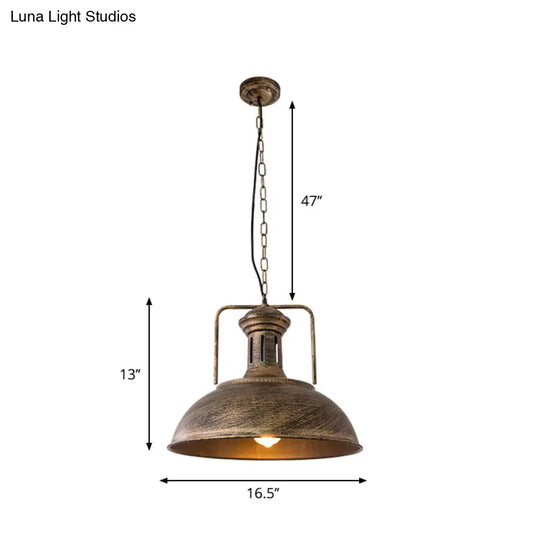 12.5 / 16.5 Factory Style Metal Bowl Ceiling Lamp - 1 Bulb Restaurant Pendant Light In Rust/Bronze