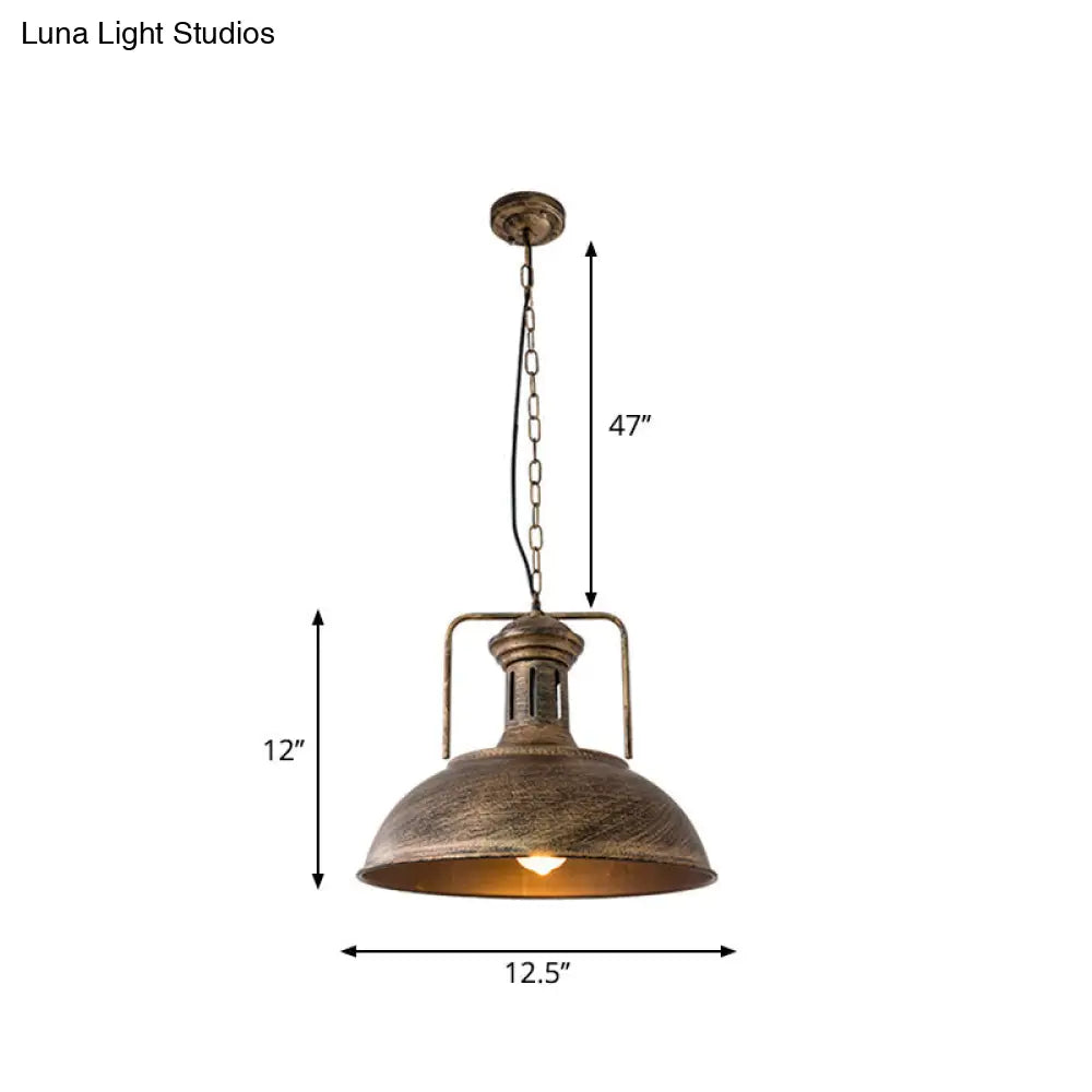 12.5 / 16.5 Factory Style Metal Bowl Ceiling Lamp - 1 Bulb Restaurant Pendant Light In Rust/Bronze