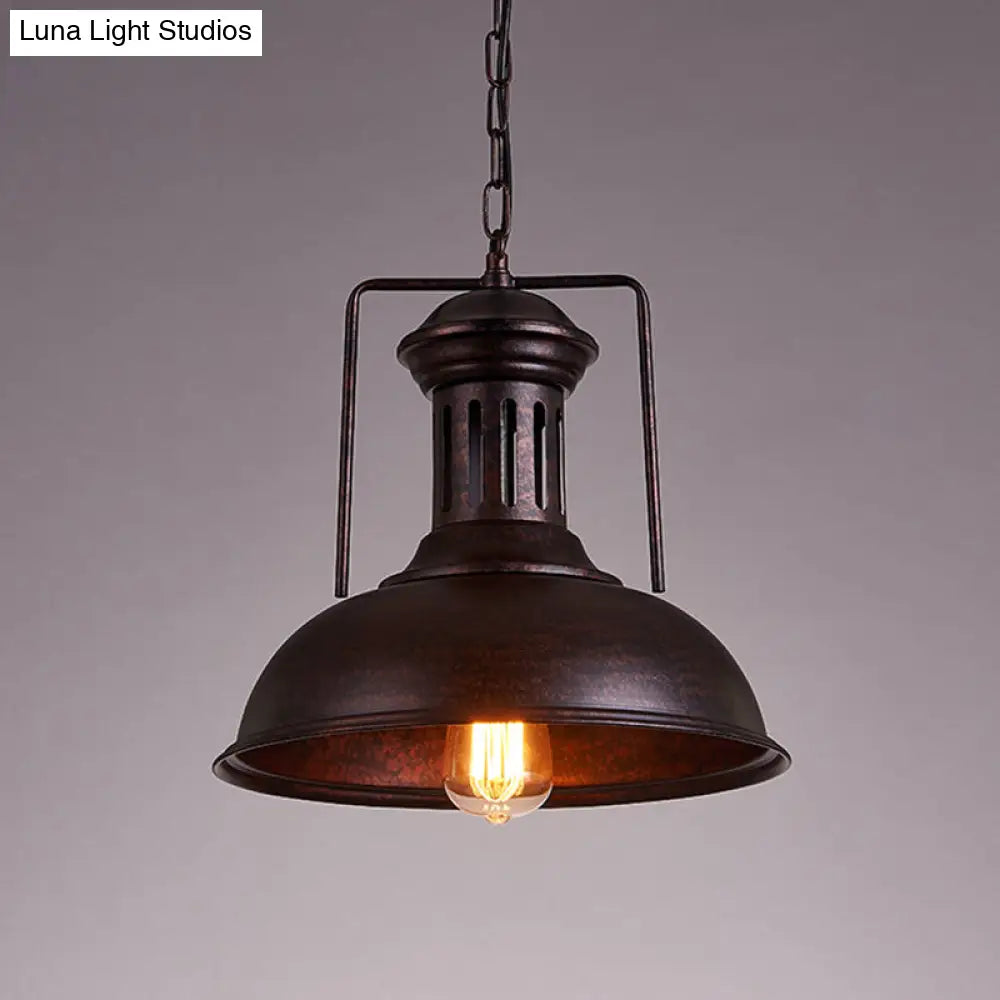 12.5 / 16.5 Factory Style Metal Bowl Ceiling Lamp - 1 Bulb Restaurant Pendant Light In Rust/Bronze