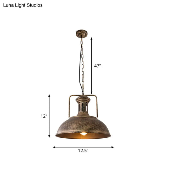 Industrial Metal Bowl Ceiling Lamp - Factory Style 1 Bulb Pendant Light 12.5’/16.5’ Width