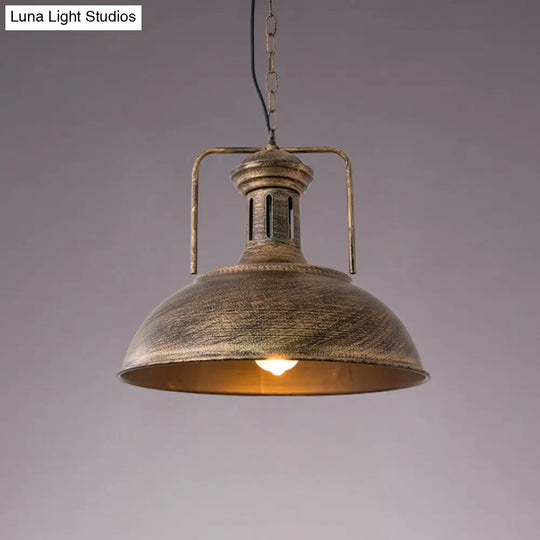 12.5 / 16.5 Factory Style Metal Bowl Ceiling Lamp - 1 Bulb Restaurant Pendant Light In Rust/Bronze
