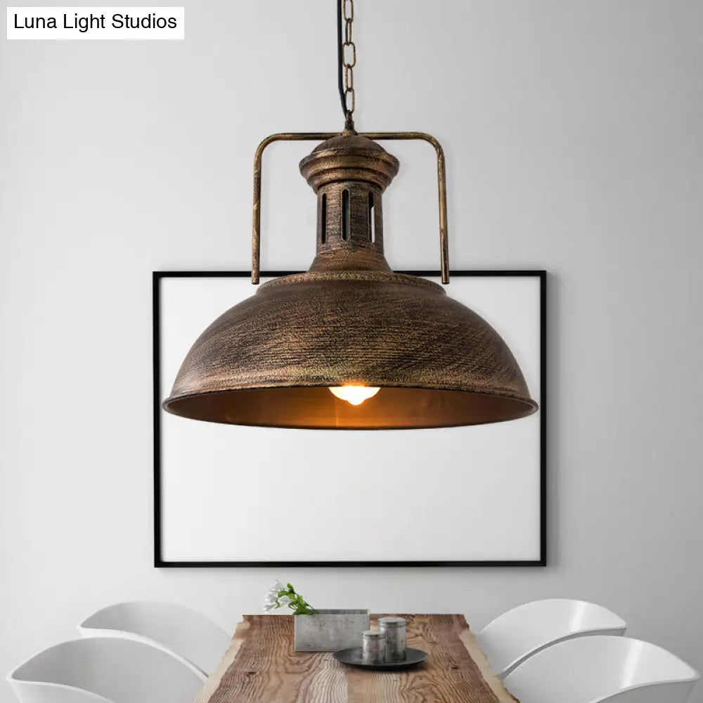 12.5 / 16.5 Factory Style Metal Bowl Ceiling Lamp - 1 Bulb Restaurant Pendant Light In Rust/Bronze