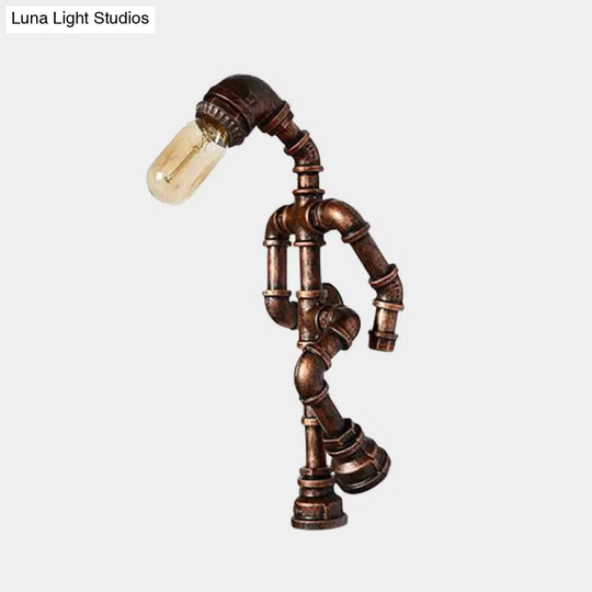 Industrial Metal Bronze Wall Sconce Light: Standing Human Shape 1-Bulb Pipe Lamp