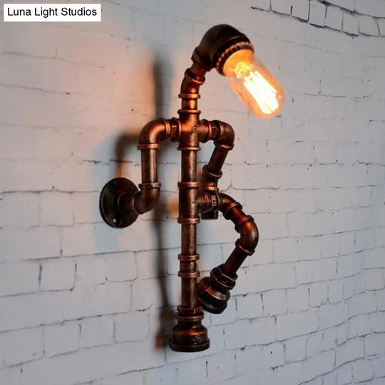 Industrial Metal Bronze Wall Sconce Light: Standing Human Shape 1-Bulb Pipe Lamp