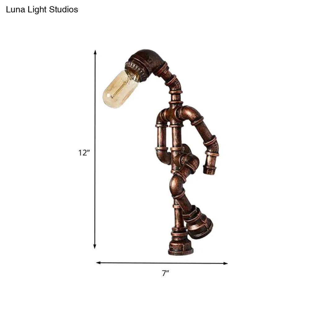 Industrial Metal Bronze Wall Sconce Light: Standing Human Shape 1-Bulb Pipe Lamp