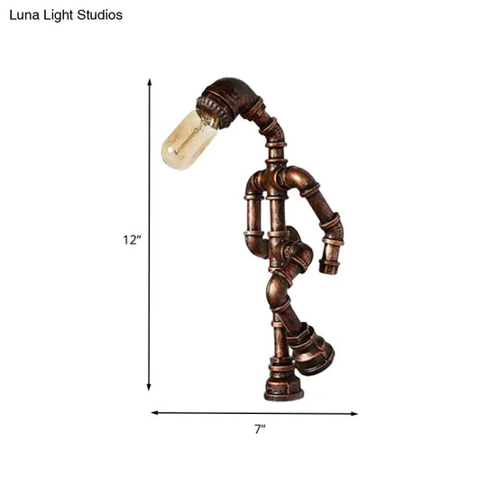 Industrial Metal Bronze Wall Sconce Light: Standing Human Shape 1-Bulb Pipe Lamp