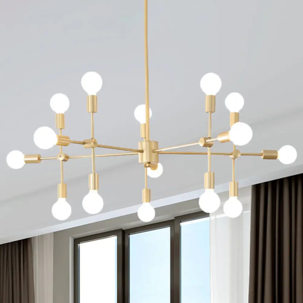 Industrial Metal Bulb Chandelier: Open Design 9/12 Lights Black/Brass Pendant Lighting For Dining