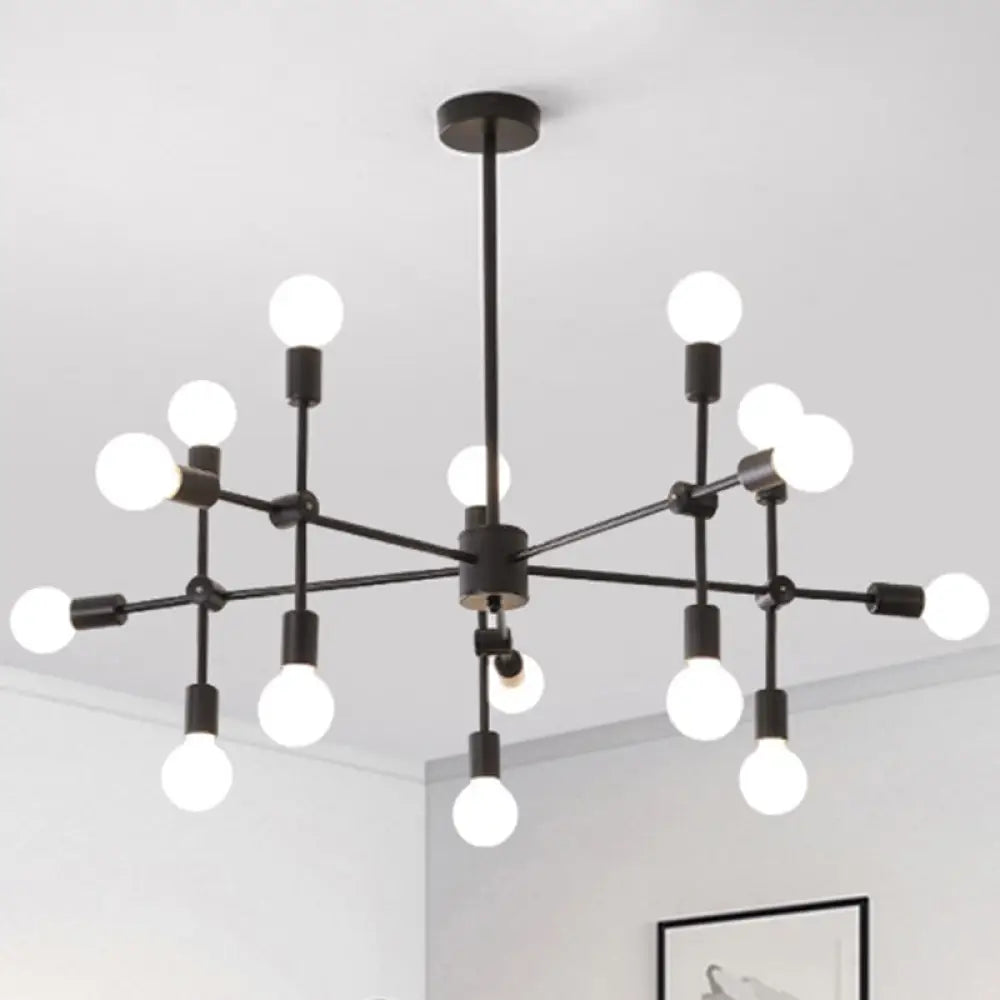 Industrial Metal Bulb Chandelier: Open Design 9/12 Lights Black/Brass Pendant Lighting For Dining