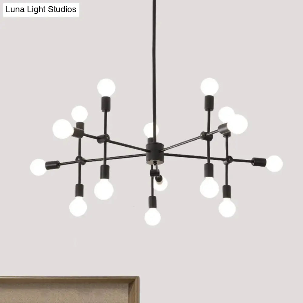 Industrial Metal Chandelier With Open Bulbs - 9/12 Lights In Black/Brass For Dining Room Pendant