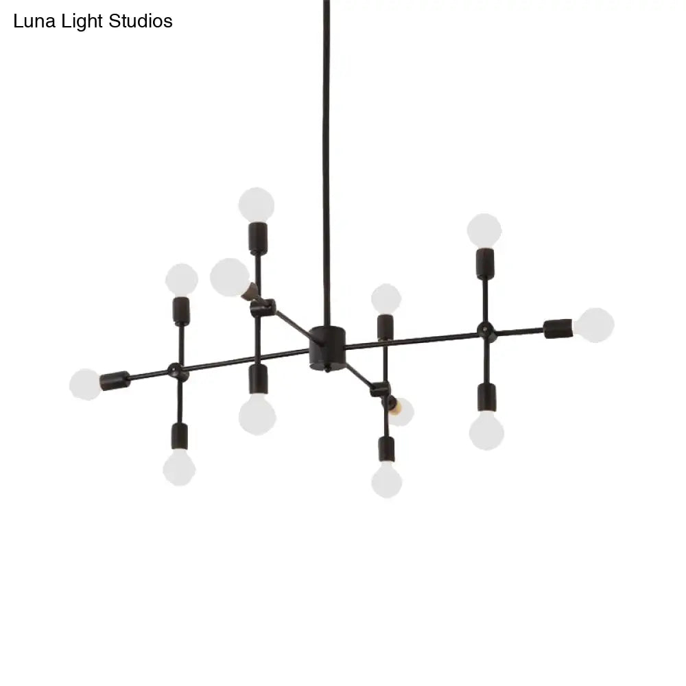 Industrial Metal Bulb Chandelier: Open Design 9/12 Lights Black/Brass Pendant Lighting For Dining