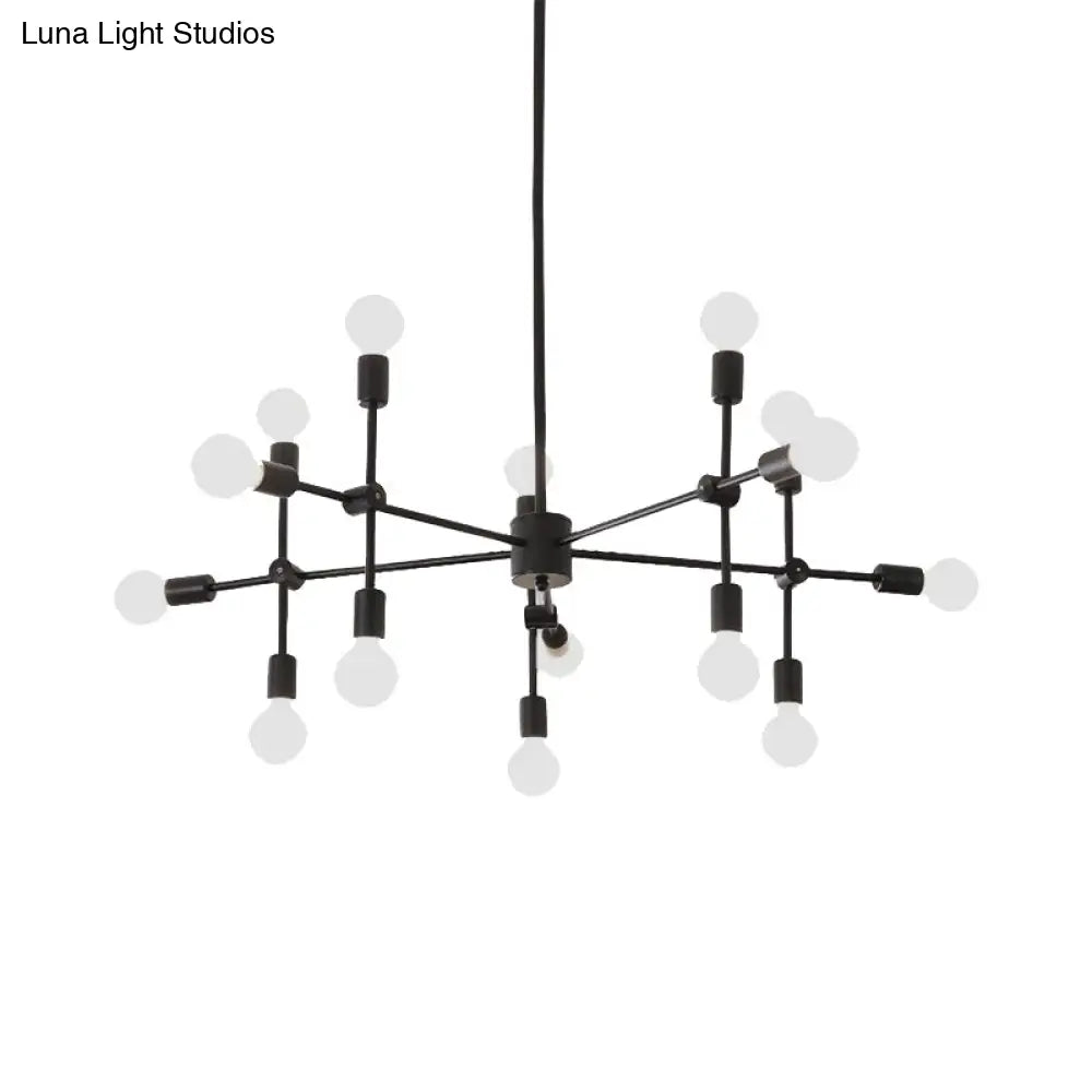 Industrial Metal Chandelier With Open Bulbs - 9/12 Lights In Black/Brass For Dining Room Pendant