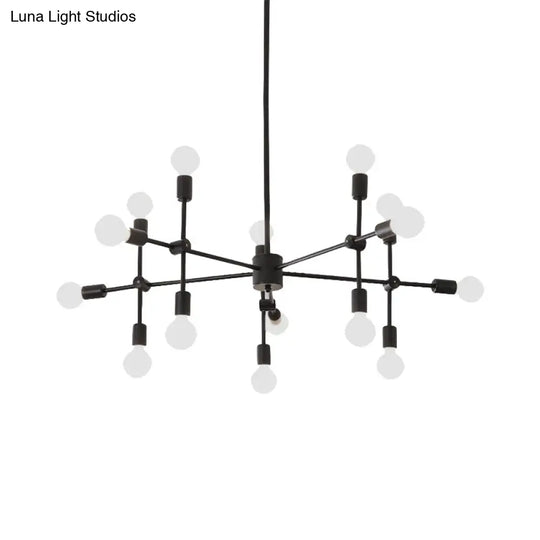 Industrial Metal Chandelier With Open Bulbs - 9/12 Lights In Black/Brass For Dining Room Pendant