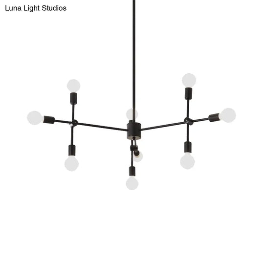 Industrial Metal Bulb Chandelier: Open Design 9/12 Lights Black/Brass Pendant Lighting For Dining