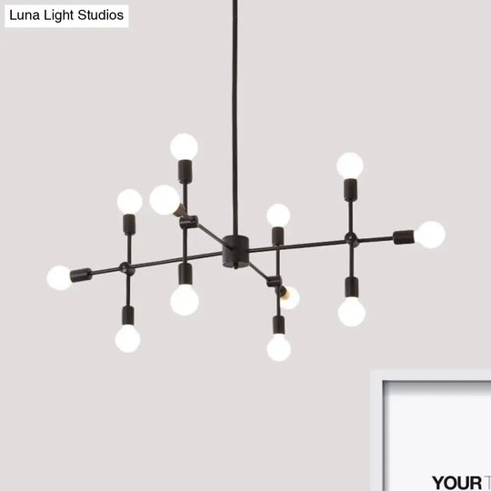 Industrial Metal Bulb Chandelier: Open Design 9/12 Lights Black/Brass Pendant Lighting For Dining