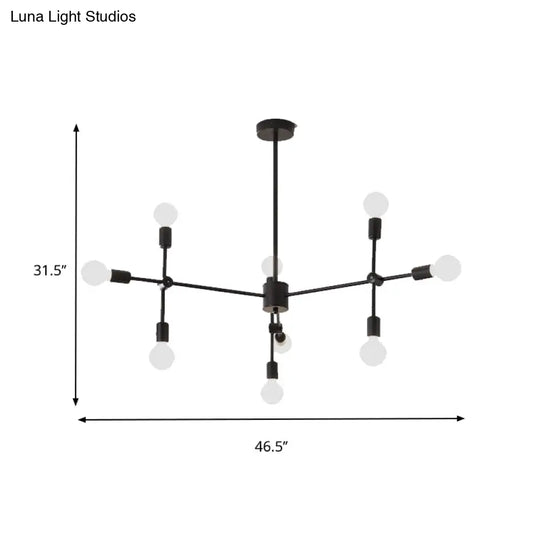 Industrial Metal Bulb Chandelier: Open Design 9/12 Lights Black/Brass Pendant Lighting For Dining