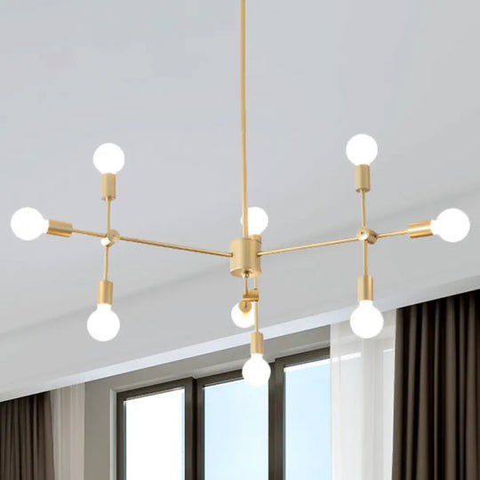 Industrial Metal Bulb Chandelier: Open Design 9/12 Lights Black/Brass Pendant Lighting For Dining