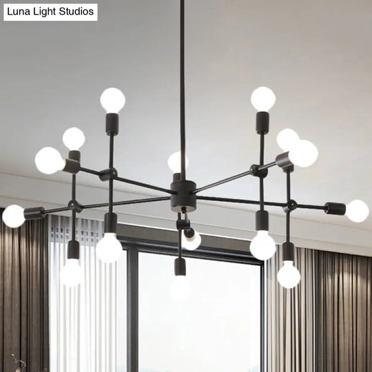 Industrial Metal Chandelier With Open Bulbs - 9/12 Lights In Black/Brass For Dining Room Pendant