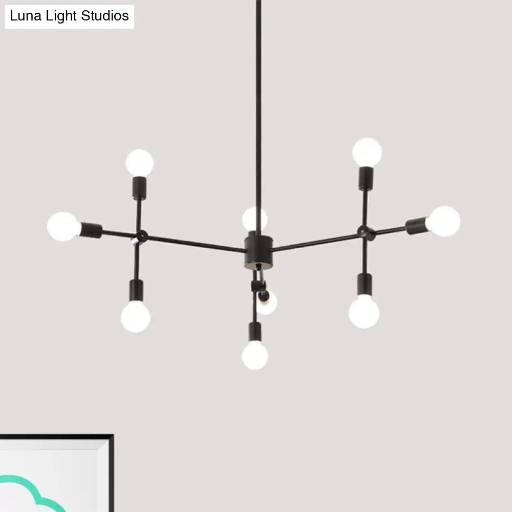 Industrial Metal Bulb Chandelier: Open Design 9/12 Lights Black/Brass Pendant Lighting For Dining