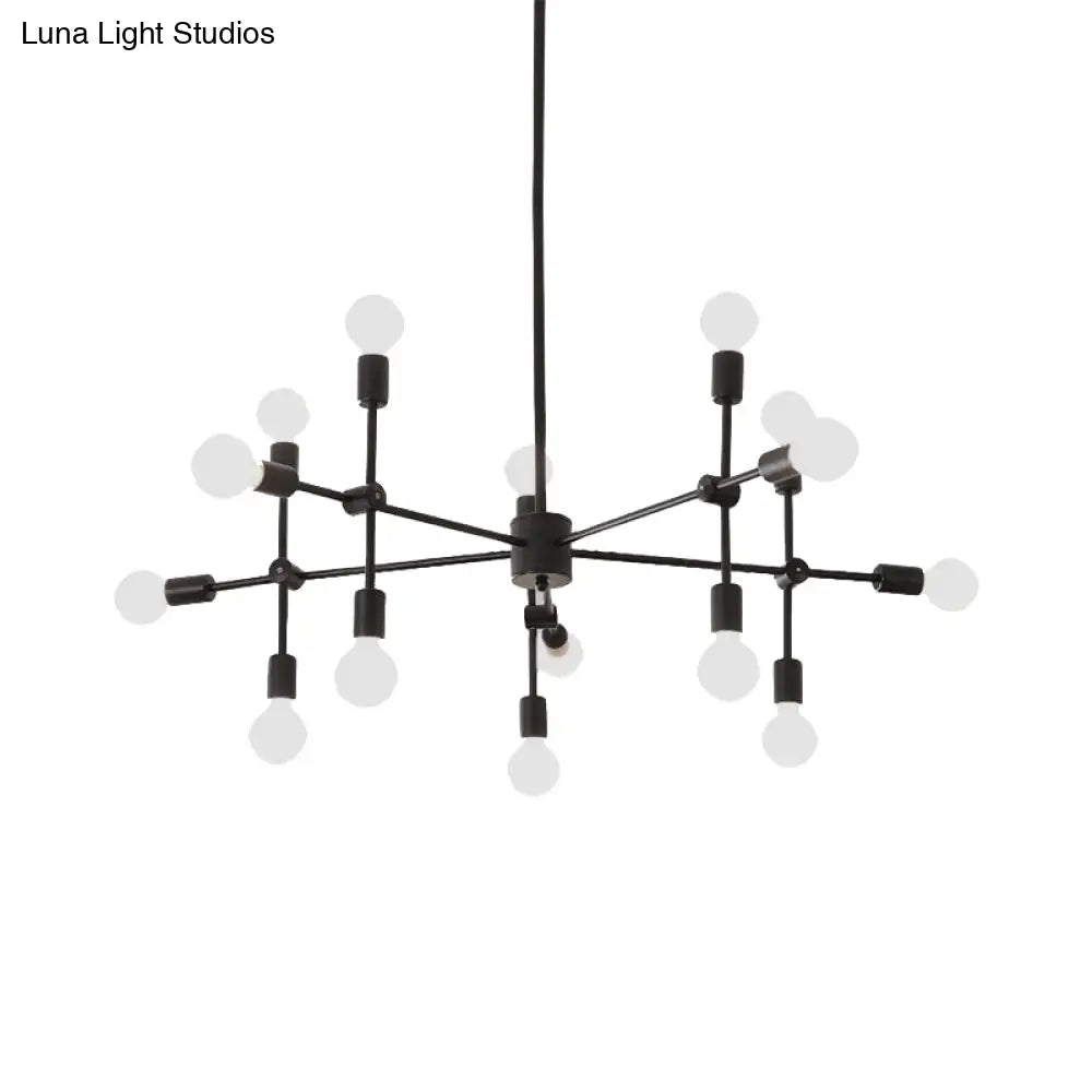 Industrial Metal Bulb Chandelier: Open Design 9/12 Lights Black/Brass Pendant Lighting For Dining