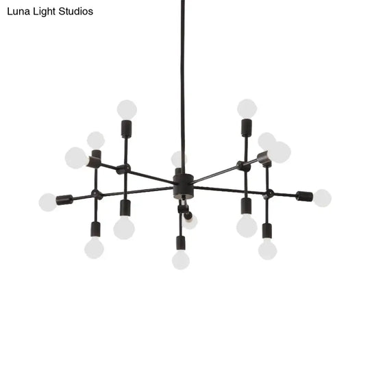 Industrial Metal Bulb Chandelier: Open Design 9/12 Lights Black/Brass Pendant Lighting For Dining