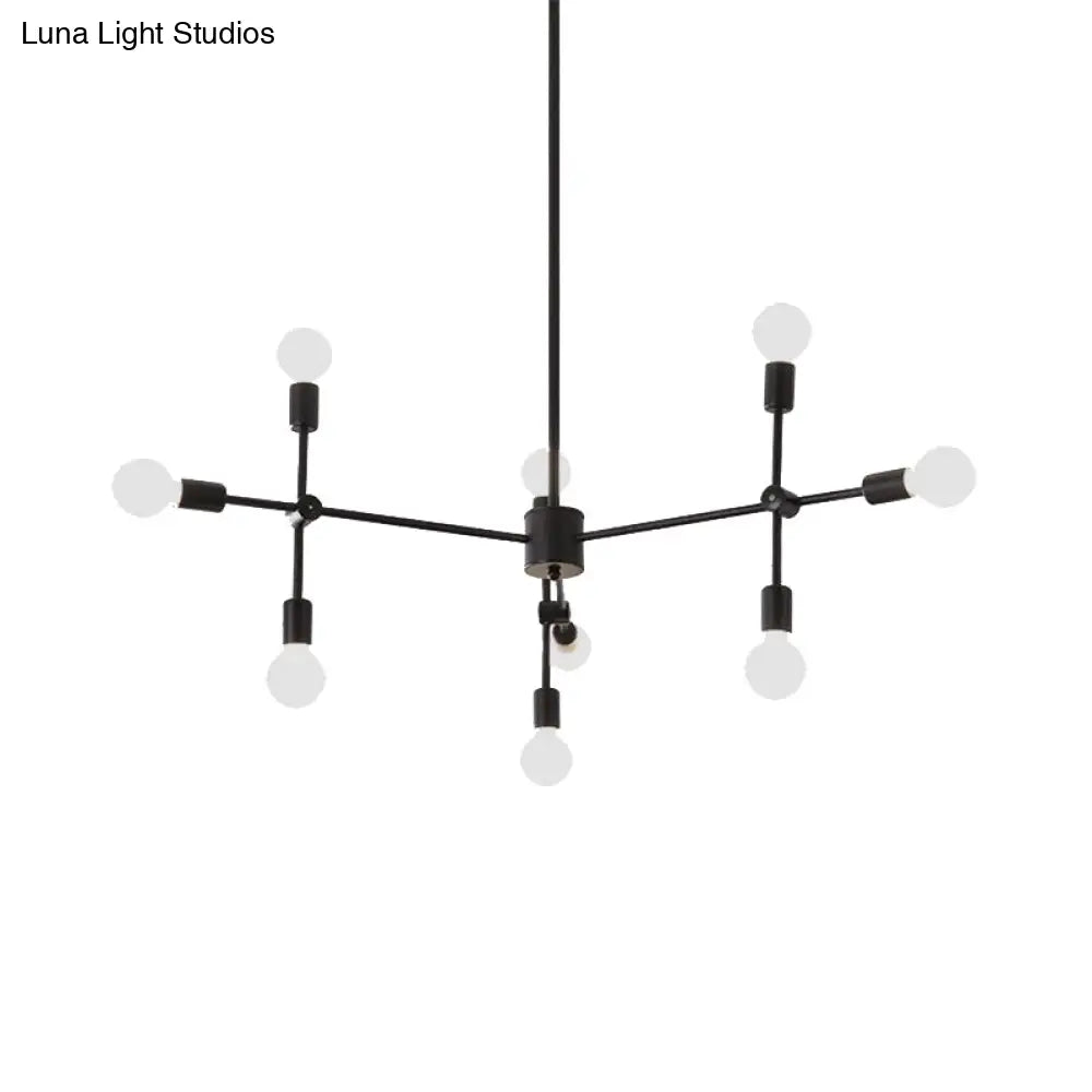 Industrial Metal Chandelier With Open Bulbs - 9/12 Lights In Black/Brass For Dining Room Pendant