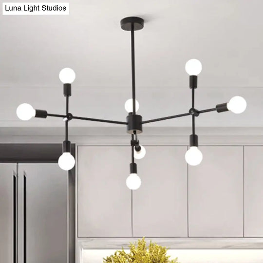 Industrial Metal Chandelier With Open Bulbs - 9/12 Lights In Black/Brass For Dining Room Pendant