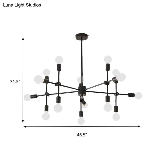 Industrial Metal Chandelier With Open Bulbs - 9/12 Lights In Black/Brass For Dining Room Pendant