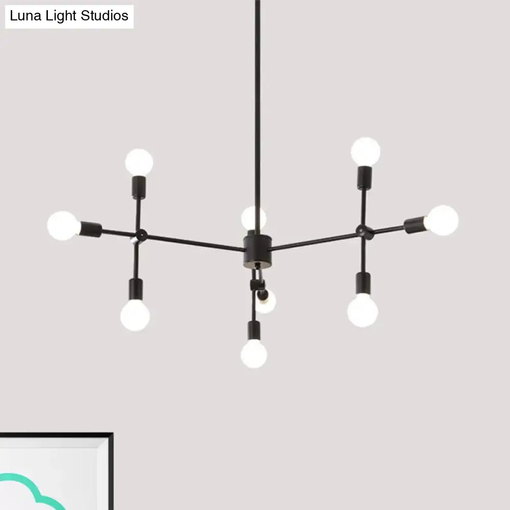 Industrial Metal Chandelier With Open Bulbs - 9/12 Lights In Black/Brass For Dining Room Pendant