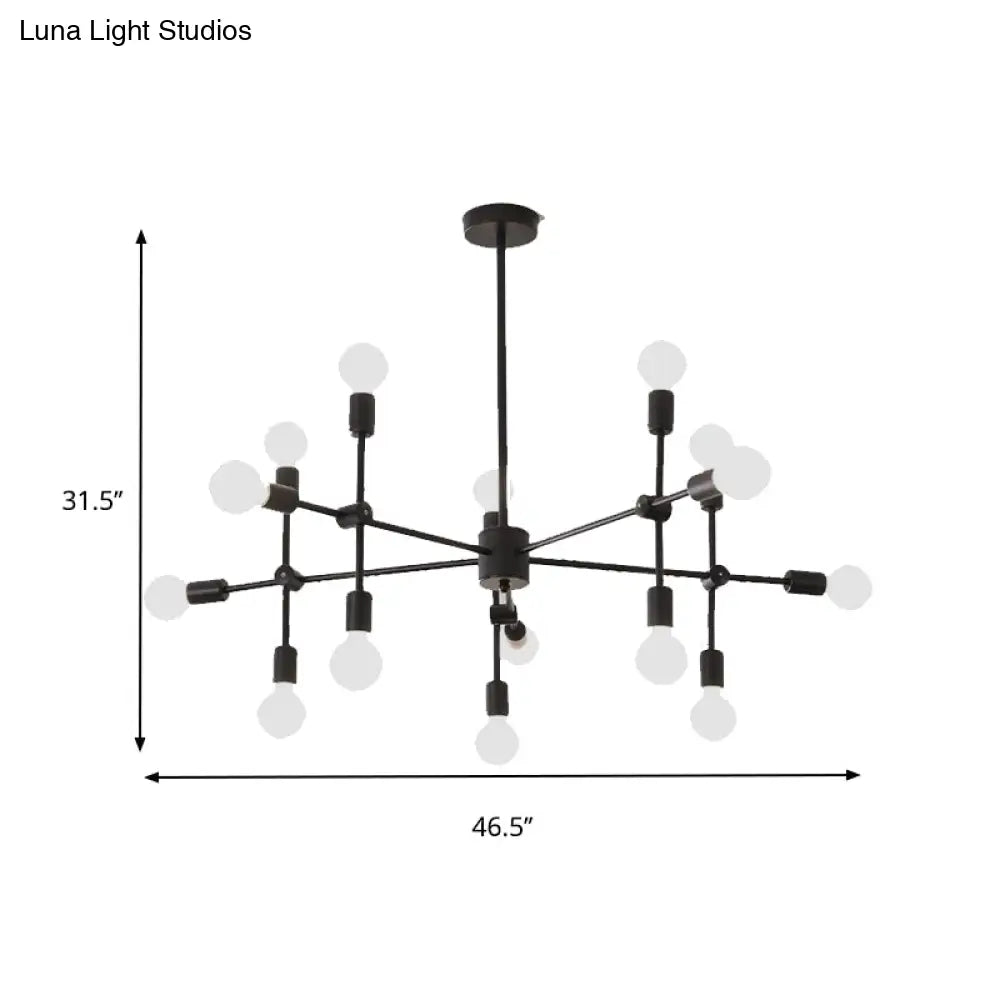 Industrial Metal Bulb Chandelier: Open Design 9/12 Lights Black/Brass Pendant Lighting For Dining