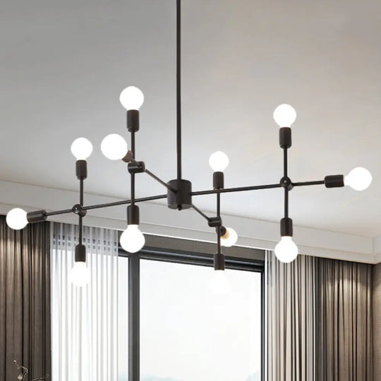 Industrial Metal Bulb Chandelier: Open Design 9/12 Lights Black/Brass Pendant Lighting For Dining