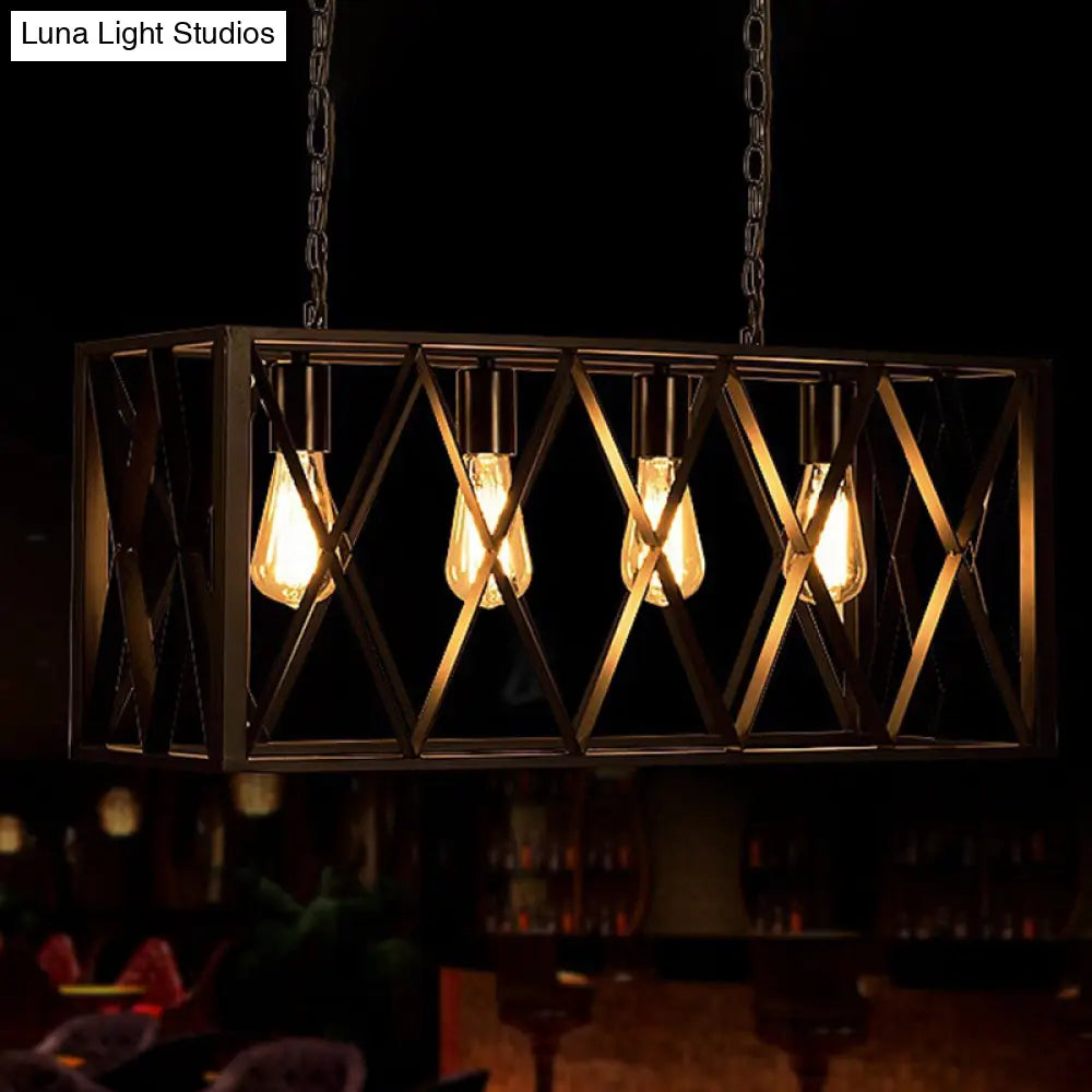 Industrial Metal Cage Island Pendant Light - Black Coffee Shop Chandelier Lamp