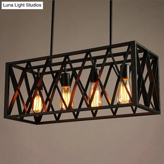 Industrial Metal Cage Island Pendant Light - Black Coffee Shop Chandelier Lamp