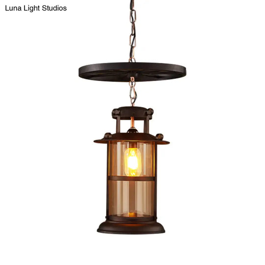 Industrial Metal Cage Pendant Lamp With Wheel Decoration - Black